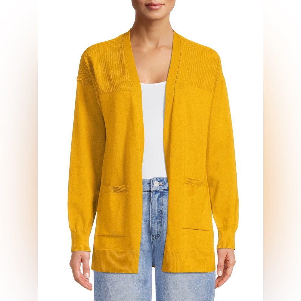 Time and Tru Yellow Cardigan Sweater Open Front Knit